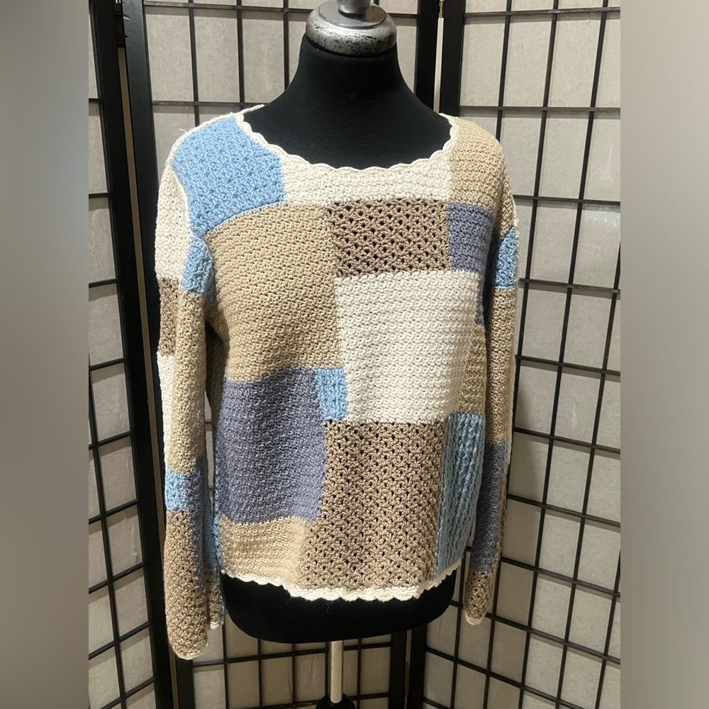 CRAZY HORSE CROCKET PATCHWORK SWEATER, BLUE-WHITE… - image 4